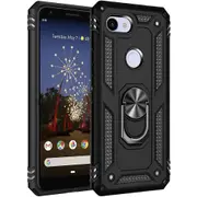 For Google Pixel 3a XL Case, Military Grade 360 Degree Rotating Metal Magnetic Ring Car Mount Holder Kickstand Shockproof Heavy Duty Cover (Black)