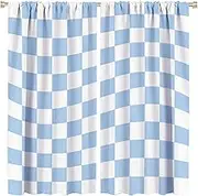 70s Retro Checkerboard Curtains,Abstract Hippie Funky Modern Design Geometric Room Darkening Door Window Rod Pocket Curtain for Living Room Bedroom W42xL45in