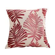 45x45cm Palm Leaf Floral Print Single-Sided Pillow Cover for Sofa Pillow-Red