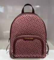 MICHAEL KORS JAYCEE MEDIUM BACKPACK MK GRAPHIC LOGO GLITTER GOLD/OXBLOOD