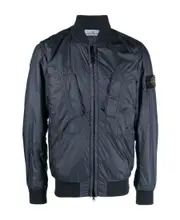logo-patch zip-up bomber jacket S,L blue