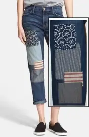 NWT $368 Current Elliott Fling Patchwork Slim Boyfriend Jeans Size 25