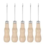 5pcs Handwork Sewing Awl Reed Wood Hook Head Leather Punch Hole Tool, Log Color
