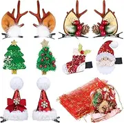 18 Pieces Christmas Hair Clips and Organza Bag Set - Hair Accessories, Xmas Small Gifts, Hairpins, Jewelry, Candy Gift Bags, Mini Drawstring Bags for Women Girls - Winter Wedding Christmas Party