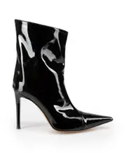 Black Patent Leather Pointed-Toe Heeled Ankle Boot