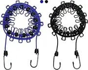 2 Pack Portable Clothesline Retractable Travel Clothesline with 12 clothespins Outdoor Camping Accessories for Backyard, Vacation Hotel, Balcony Drying (Blue + Black)