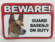 Beware! Guard Basenji On Duty Magnet Laminated Car Pet Magnet NEW 6x4