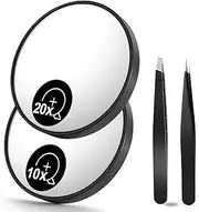 OMIRO 10X & 20X Magnifying Mirrors and Two Eyebrow Tweezers Kits, 3.5" Two Suction Cups Magnifier Travel Set