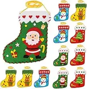 JOINPAYA 12PCS DIY Christmas Stocking Making Kits: Felt Santa Craft Applique Stocking Bag for Holiday DIY Arts and Crafts