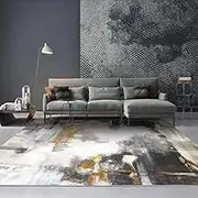 Large Rug Indoor Carpet Living Room Bedroom Office Dining Room Golden Abstract, Grey, 180 x 270 cm