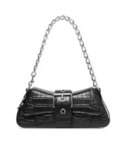 Balenciaga Lindsay Small Shoulder Bag With Strap Crocodile Embossed in Black Matte
