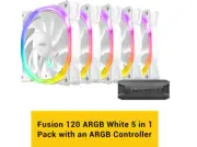 5-Pack Antec Fusion 120mm ARGB White Case Fan Lighting 4-Pin PWM Anti-Vibration