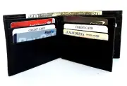 BLACK GENUINE LEATHER MEN'S BIFOLD 12 CARDS WALLET CENTER FLAP FRONT POCKET