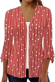 [FlekmanArt] Women's Floral Print Bell 3/4 Sleeve Cardigan Lightweight Open Front Button Down Cover Up Casual Blouse Tops