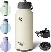 Bottle Bottle Insulated Water Bottle 950ml(32oz) Stainless Steel Sports Water Bottles with Straw Dual-use Lid Drink Flask Design for Gym with Pill Box (Gray)