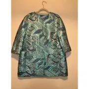 Chico’s Mosaic Printed Mob Wife Up Town Topper Torquise Jaquard Jacket / Blazer