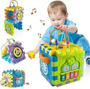 Activity Cube Toys, Baby Toys with Music and Lights, Early Development Educational Learning Toys for Kids, 6 in 1 Electronic Shape Sorter, Montessori Toys, Bead Maze, Toddler Infant First Gifts﻿