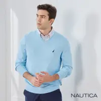 在飛比找momo購物網優惠-【NAUTICA】男裝質感修身V領長袖針織衫(藍色)