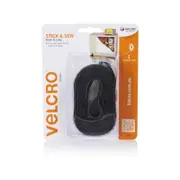 VELCRO Brand 25mm x 1m Black Stick and Sew Hook and Loop Tape