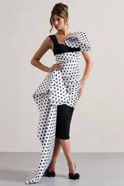 Unattainable | Black Polka Dot Wrap Midi Dress Volume Drape