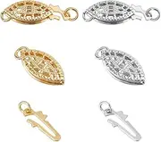 GOMAKERER 2 Pcs 2 Colors Pearl Filigree Necklace Clasp, 15mm Brass Oval Filigree Fish Hook Clasp Horse Eye Jewelry Slide Clasps Bracelet Connectors for Necklace Bracelet Chain Jewelry Making