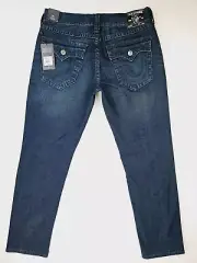 True Religion Size 34X32 Men's Indigo Blue Geno Relaxed Slim Logo Denim Jeans