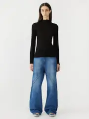 Sheer Raised Neck Long Sleeve T-Shirt