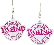 [xuzhiyuan] Creative Hot Pink Teacher Earring Acrylic Apple Pencil Dangle Earring Teacher Lightweight Drop Earring Teacher Appreciate Back to School Jewelry Gifts for Women Girls