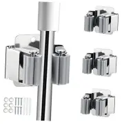 PCS Broom and Mop Holder, Heavy Duty Garden Tool Organizer Rack Rake 3 Silver
