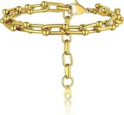 [KeyStyle] Paperclip Chain Bracelet for Women, 6mm U Shaped Link Bracelets Minimalist Jewelry for Her, 6.3''+2''