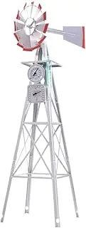 Gardeon Garden Ornaments Windmill, 6ft 186cm Height Gardening Decor Metal Ornament Outdoor Wind Mill Spinner Decorations Home Yard Setting Decoration, Weather-Resistant with Nuts Bolts Grey