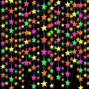 90feet UV Paper Star Neon Garland, Fluorescent Streamers UV Reactive Black Light Decorations, Glow in The Dark Party Supplies Favors for Wedding Birthday Party Banners (6 Pack)