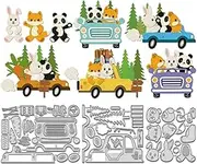 WADORN 3Pcs Animals Car Trip Metal Die Cuts, Forest Animals Travel Frame Metal Cutting Dies Stencils Fox Panda Rabbit Background Dies Stencil Embossing Tool for DIY Scrapbooking Card Paper Album