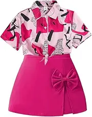 [Generic] Girl Clothes 5t Older Colorful Polka Dot Short Sleeve Top Skirt Suits Lapel Front Button Short Sleeve Shirt Dress Pants Set