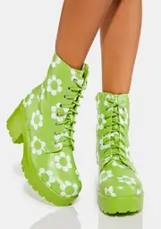 [Koi Footwear] Orchis Charm Green Flower Power Combat Boots