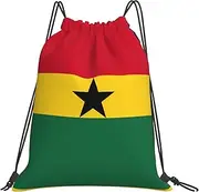 EdWal Flag Of Ghana Print Drawstring Backpack Gym Bags Sports Draw String Bags For Gym Travel Swimming Beach, White, One Size