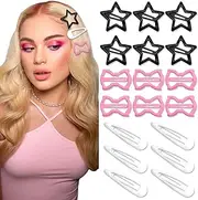 STGDAK 18 PCS Star Clips Metal Snap Hair Barrettes Non Slip Hot Pink Bow Clip Cute Barrettes For Women Y2k Accessories Kawaii Snap Clips Mini Hair Barrette For Girls Party Prom Cosplay