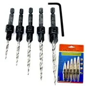 Adjustable Wood Countersink Drill Bit Set 5 Pc #4#6#8#10#12 w/o Depth Stop