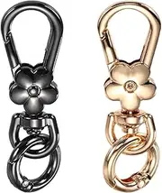 uxcell 2 Pcs Metal Keychain Clip Swivel Lobster Claw Clasp Quick Release Key Ring Detachable Double Opening Snap Hooks for Jewelry Making Crafts Backpack Bag Lanyard, Light Gold/Gun Black