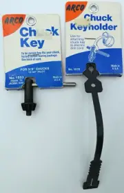 RARE Vtg Arco Chuck Key No.1553 For 3/8" Chucks 15/64" Pilot & Keyholder USA NOS