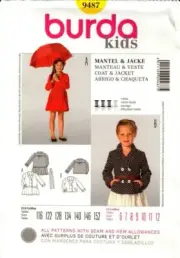 Burda Sewing Pattern 9487 Burda Kids Girls Jacket Sizes 6-12 NEW