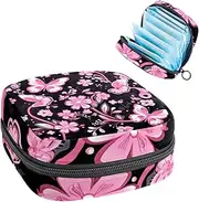 Period Bag,Sanitary Napkin Storage Bag,Floral Pink Flowers Butterflies,Tampon Holder for Purse