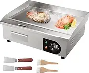 VEVOR Commercial Electric Griddle, 54cm, 3000W Countertop Flat Top Grill, Stainless Steel Teppanyaki Grill w/Non Stick Iron Cooking Plate, 122-572℉ Adjustable Temp Control 2 Shovels & Brushes, 220V