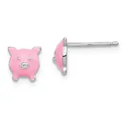 Sterling Silver Madi K Rhodium-Plated Polished Pink Enameled Pig Children'S Post Earrings