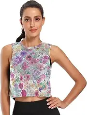 [ODAWA] Boho Floral Womens Crop Top Workout Running Shirts Loose Fit Tops Sizes S-2XL