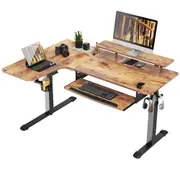 Eureka 60" L Shaped Electric Standing Rustic Brown Office Desk (Left Side)