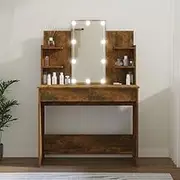 Dressing Table, Makeup Vanity Desk Makeup Table Cosmetic Desk Dressing Table with LED Smoked Oak 96x40x142 cm
