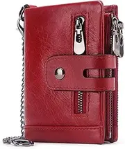 [QUEAMBLER] Women's Wallet Purse RFID Blocking Genuine Leather Ladies Purses with Coin Pocket (Red)