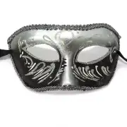 Harlequin Black Silver Paper Mache Masquerade Mask Eyemask Venetian Eyemask