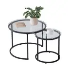 VEVOR Nesting Coffee Table Set of 2 Glass Coffee Table 600 mm for Living Room